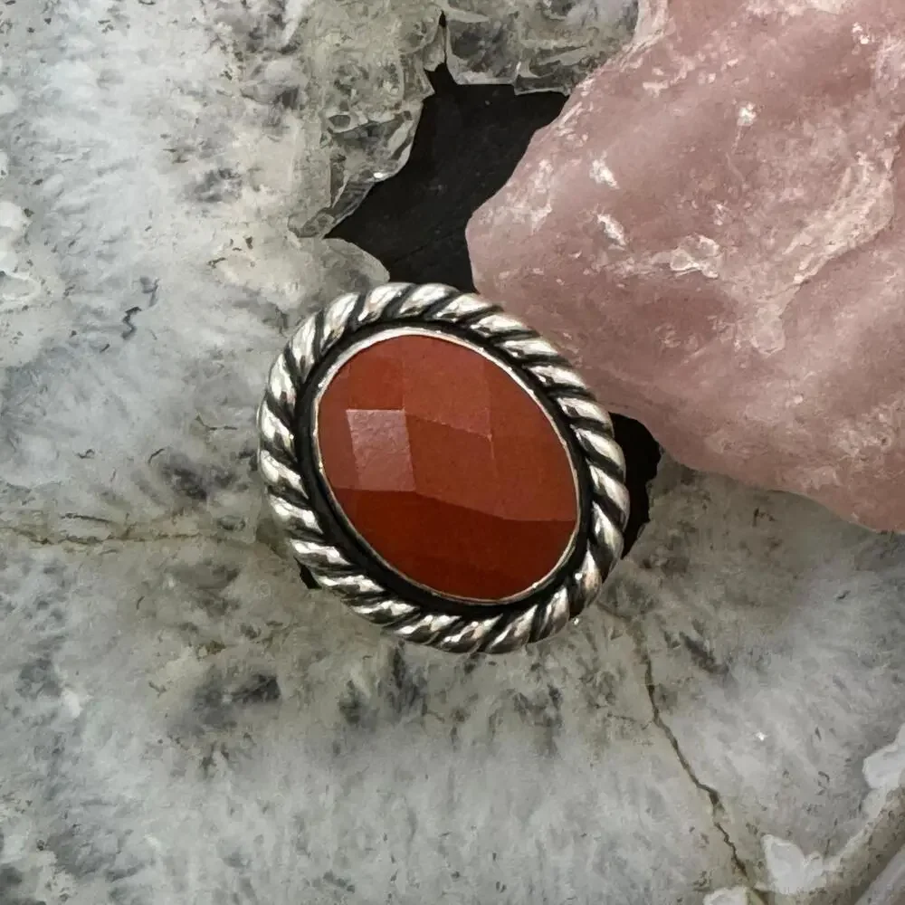 Carolyn Pollack Sterling Silver Oval Faceted Carnelian Ring Size 6.5 For Women